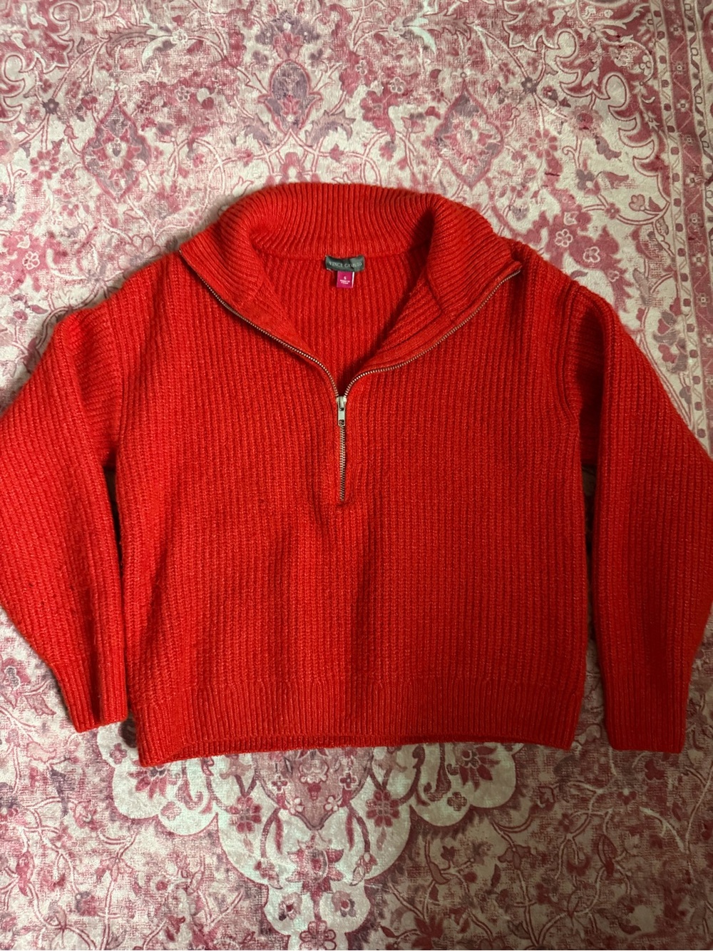 Vince Camuto Red Ribbed Half-Zip Sweater